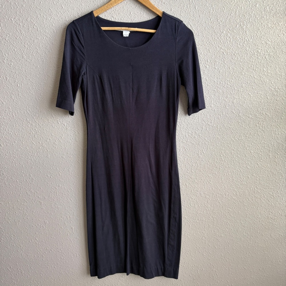 Diane Von Furstenberg Navy Soft Knit Scoop Neck Mid Sleeve Dress S